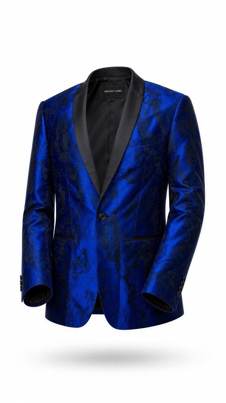 Tallia Men's Tuxedo Dinner Jacket 38R Blue Black Floral Shawl Lapel